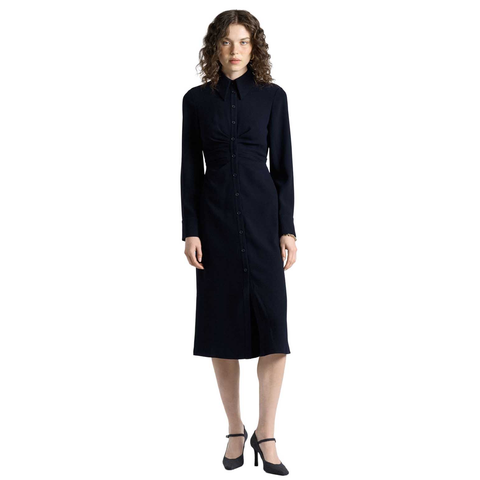 Cue Dark Ink Crepe Ruched Shirt Dress
